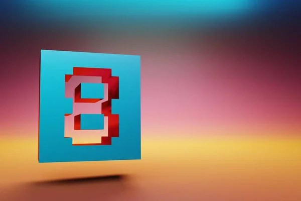 ピクセル番号8 マルチカラーの明るい背景に美しいブルー8つのアイコンのシンボル 3Dレンダリングイラスト デザインの背景パターン — ストック写真