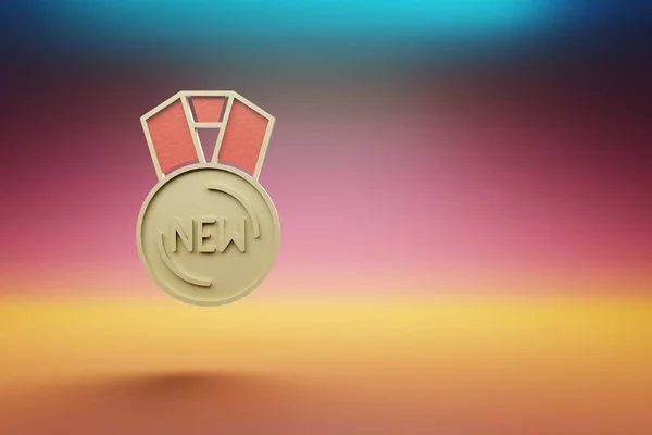 Bonito Símbolo Medalha Ouro Novo Fundo Brilhante Multicolorido Ilustração Renderização — Fotografia de Stock