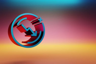 Çok renkli parlak arkaplanda güzel mavi-kırmızı sikke oku simgeleri. 3D tasvir. Tasarım için arkaplan deseni.