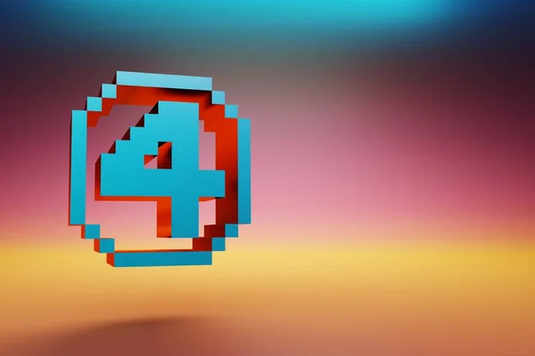 ピクセル番号4 美しい青多色の明るい背景に4つのアイコンのシンボル 3Dレンダリングイラスト デザインの背景パターン — ストック写真