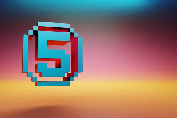 Pixel Nummer Fem Vackra Blå Fem Ikoner Symbol Flerfärgad Ljus — Stockfoto