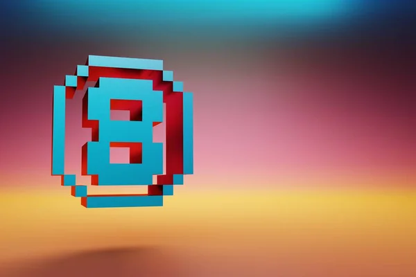 Pixel 8号美丽的蓝色八大图标象征着五彩斑斓的背景 3D渲染说明 设计的背景模式 — 图库照片