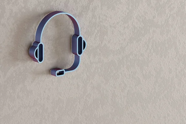 Kopfhörer Mit Mikrofonsymbol Schöne Blaue Kopfhörer Mit Mikrofonsymbolen Auf Hellem — Stockfoto