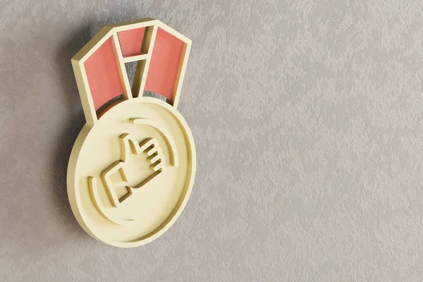 Krásné Zlaté Medaile Palce Nahoru Symbol Zdi Jasné Pozadí Vykreslující — Stock fotografie