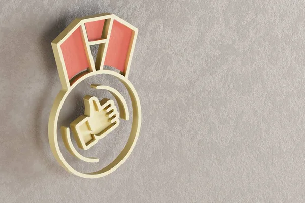 Piękny Złoty Medal Kciuki Góry Symbol Ścianie Jasne Tło Ilustracja — Zdjęcie stockowe