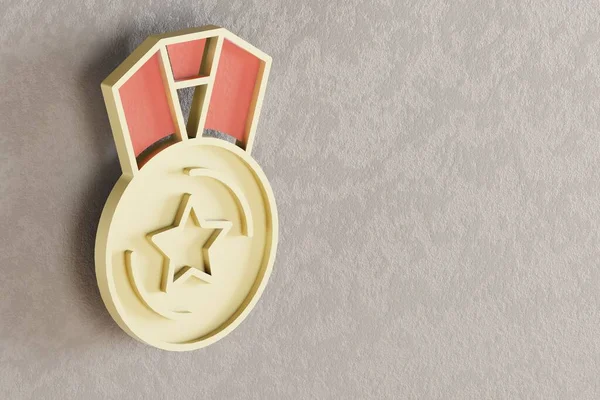 Hermosa Medalla Oro Símbolo Estrella Pared Fondo Brillante Ilustración Representación —  Fotos de Stock
