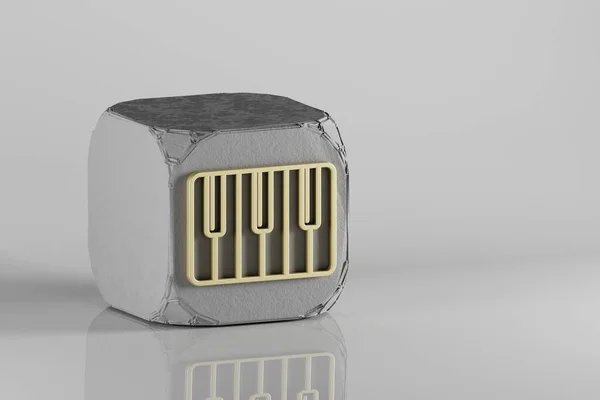 Ref Piano Keys Символы Золотой Музыки Бетонном Кубе Белом Керамическом — стоковое фото