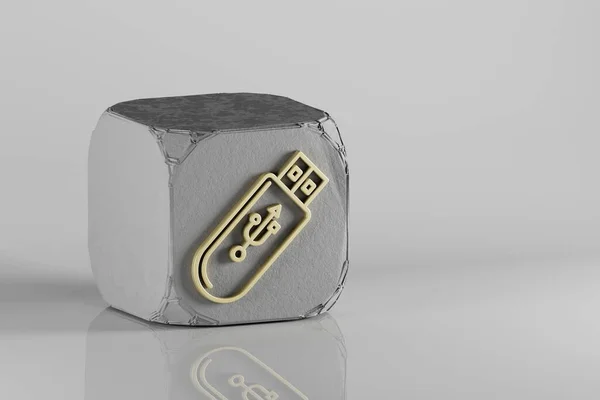 Pendrive Icône Appareil Belles Icônes Symbole Musique Dorée Sur Cube — Photo