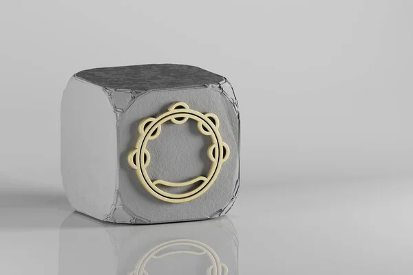 Значок Большого Бубна Символы Золотой Музыки Бетонном Кубе Белом Керамическом — стоковое фото