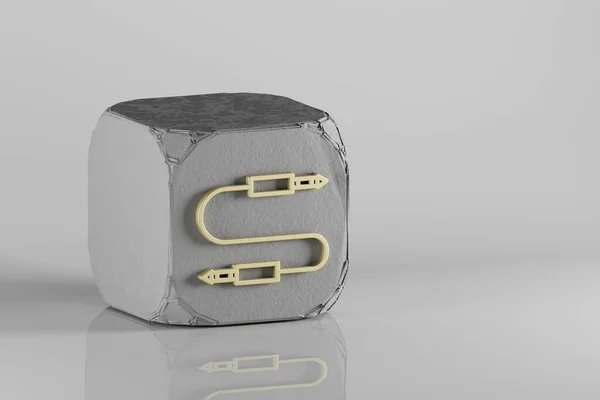 ダブルプラグアイコン ベトンキューブと白のセラミックの背景に美しい黄金の音楽のシンボルアイコン 3Dレンダリングイラスト デザインの背景パターン — ストック写真