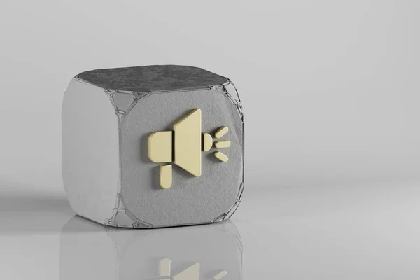 Icono Del Megáfono Hermoso Símbolo Oro Iconos Sobre Cubo Beton —  Fotos de Stock