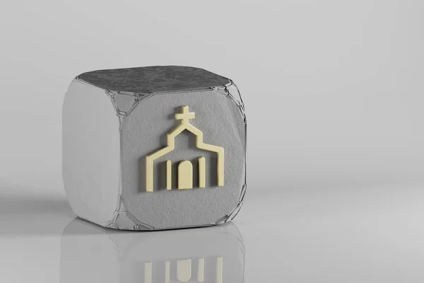 Ícone Igreja Belos Ícones Símbolo Dourado Cubo Betão Fundo Cerâmico — Fotografia de Stock