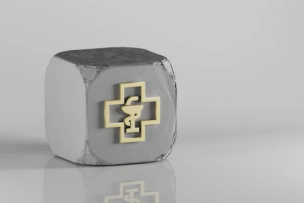 Icono Farmacia Hermoso Símbolo Oro Iconos Sobre Cubo Beton Fondo —  Fotos de Stock
