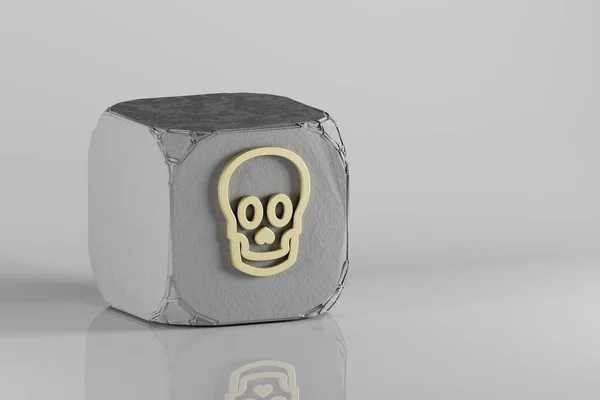 Icono Del Cráneo Hermoso Símbolo Oro Iconos Sobre Cubo Beton —  Fotos de Stock