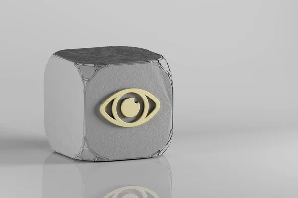Значок Глаза Красивые Иконки Золотой Символ Бетонном Кубе Белом Керамическом — стоковое фото