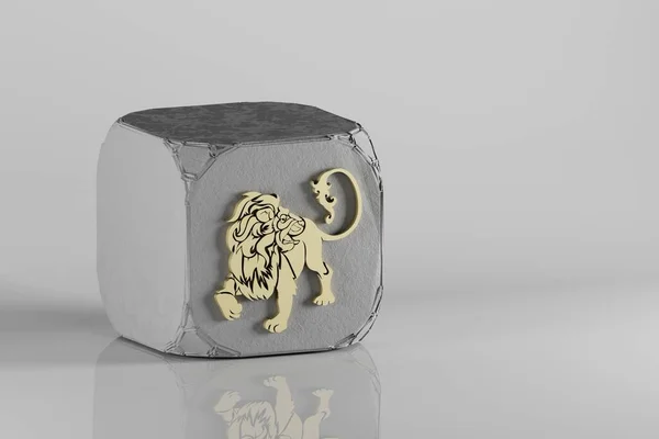 Прекрасний Золотий Знак Зодіаку Лео Символізує Іконки Кубі Білому Керамічному — стокове фото