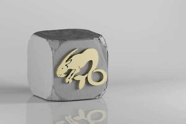 Красивий Золотий Знак Зодіаку Овен Символізує Іконки Кубі Білому Керамічному — стокове фото