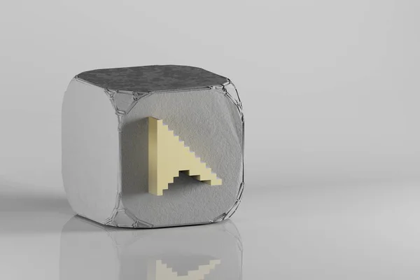 Superbe Icône Pixel Doré Symbole Curseur Icônes Sur Cube Beton — Photo