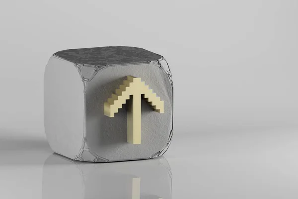 Hermoso Icono Golden Pixel Iconos Símbolo Arrow Sobre Cubo Beton —  Fotos de Stock