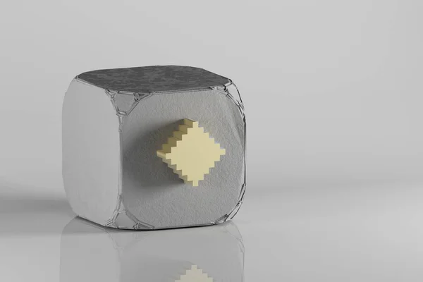 Ícone Pixel Dourado Bonito Ícones Símbolo Diamantes Cubo Betão Fundo — Fotografia de Stock