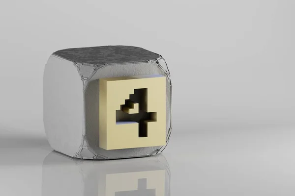 Belos Ícones Símbolo Golden Pixel Número Cubo Betão Fundo Cerâmica — Fotografia de Stock