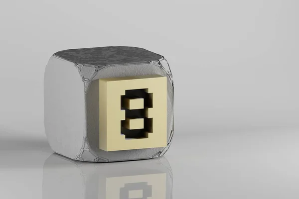 Hermoso Número Oro Pixel Iconos Símbolo Cubo Beton Fondo Cerámica —  Fotos de Stock