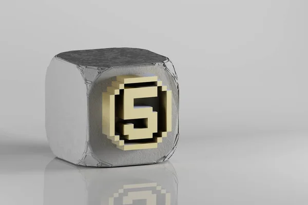 Belos Ícones Símbolo Golden Pixel Número Cubo Betão Fundo Cerâmica — Fotografia de Stock