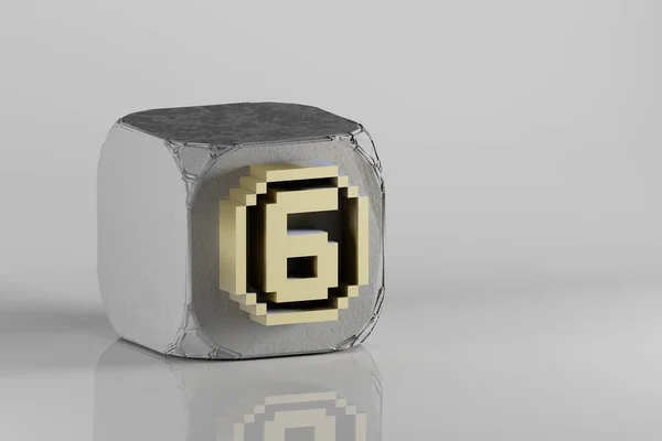 美しいゴールデンピクセル番号6ベトンキューブと白のセラミックの背景にシンボルアイコン 3Dレンダリングイラスト デザインの背景パターン — ストック写真