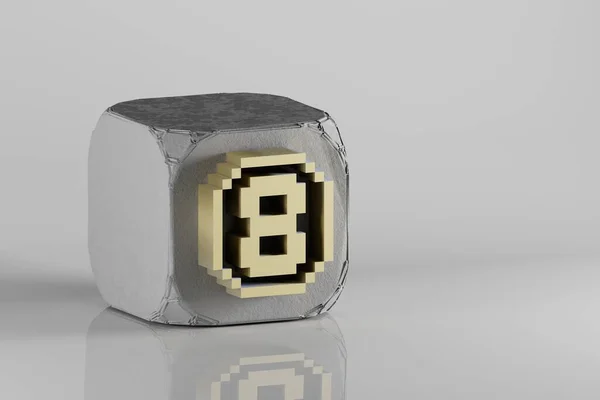 Όμορφη Χρυσή Pixel Αριθμό Εικονίδια Σύμβολο Ένα Κύβο Beton Και — Φωτογραφία Αρχείου
