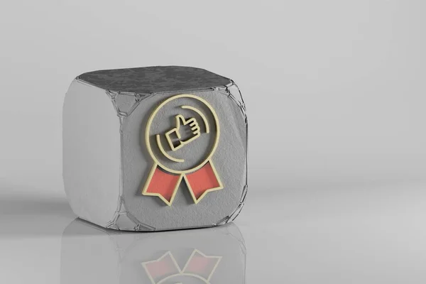 Beautiful Golden Thumbs Badge Symbol Beton Cube White Ceramic Background — Stock Photo, Image