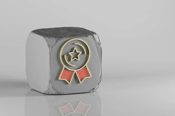 Hermoso Símbolo Golden Star Badge Cubo Beton Fondo Cerámica Blanca —  Fotos de Stock