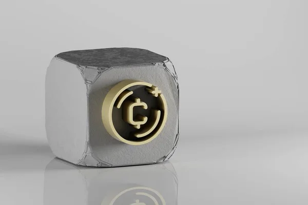 Прекрасний Золотий Символ Криптовалюти Монета Кубі Білому Керамічному Фоні Ілюстрація — стокове фото