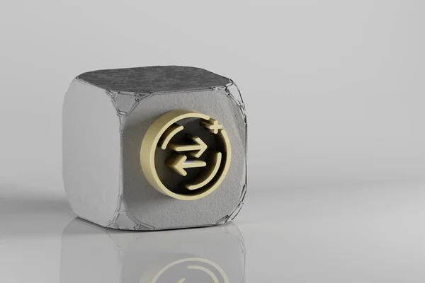 Krásná Zlatá Mince Šipka Výměnný Symbol Betonu Kostky Bílé Keramické — Stock fotografie