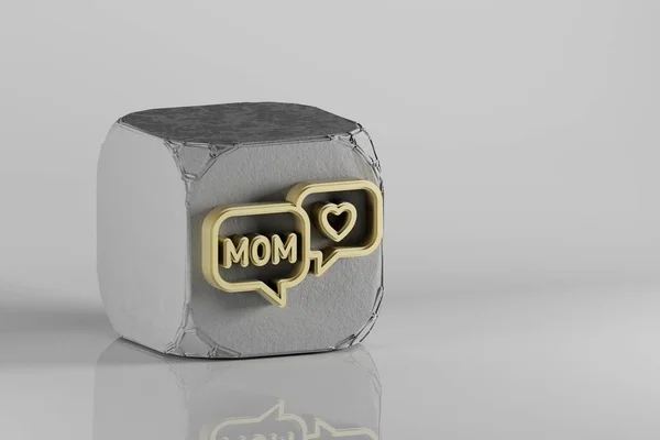 Beau Message Doré Avec Mot Maman Symbole Coeur Sur Cube — Photo