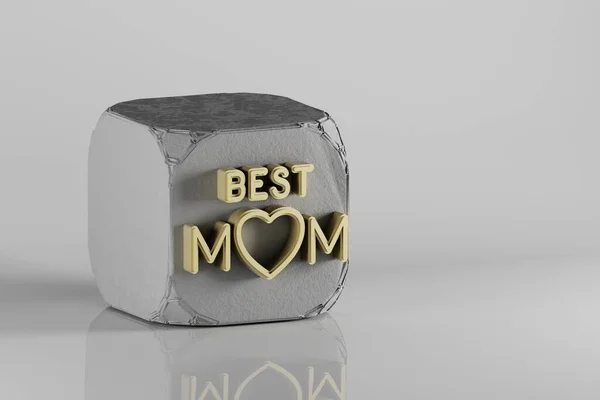 아름다운 황금색 Best Mom 큐브와 세라믹 배경에 렌더링 일러스트 디자인을 — 스톡 사진