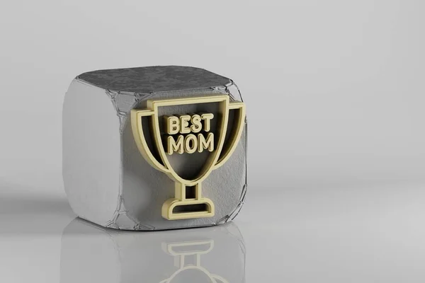 세라믹 Best Mom 이라는 단어와 심장의 아름다운 컵입니다 렌더링 일러스트 — 스톡 사진