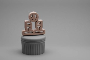 Beton sütun seramik arka planda insan barış sembolü. 3D tasvir. Tasarım için arkaplan modeli. Barış simgesi.