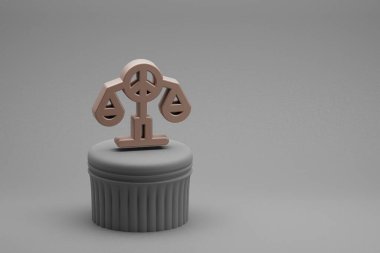 Beton sütun seramik arka planında Barış Kanunu sembolü. 3D tasvir. Tasarım için arkaplan modeli. Barış simgesi.