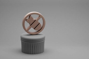 Beton sütun seramik arka planında Barış Savaşa Hayır sembolü. 3D tasvir. Tasarım için arkaplan modeli. Barış simgesi.