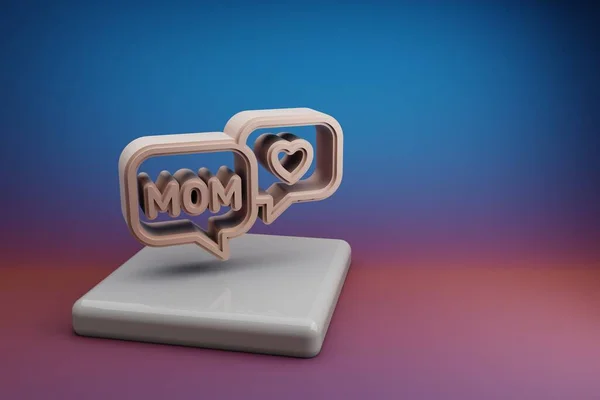 言葉の母と心のアイコンと素晴らしいメッセージ 母の日のシンボルは セラミックスタンドと明るい色の背景にアイコン 3Dレンダリングイラスト デザインの背景パターン — ストック写真