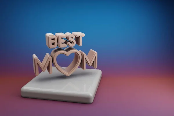 心のアイコンと素晴らしい言葉ベストママ 母の日のシンボルは セラミックスタンドと明るい色の背景にアイコン 3Dレンダリングイラスト デザインの背景パターン — ストック写真
