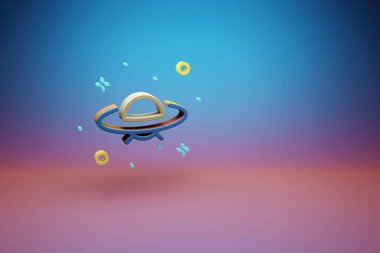 Beautiful abstract illustrations Ufo and start symbol icon on a bright colored background. 3d rendering illustration. Background pattern for design. Space exploration.	