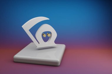 Beautiful abstract illustrations Halloween grim Reaper symbol icon on a  ceramic stand and bright colored background. 3d rendering illustration. Background pattern for design.	
