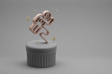 Güzel soyut çizimler astronot ve Beton sütun arka planında sembol simgesi başlat. 3D tasvir. Tasarım için arkaplan modeli. Uzay keşfi.