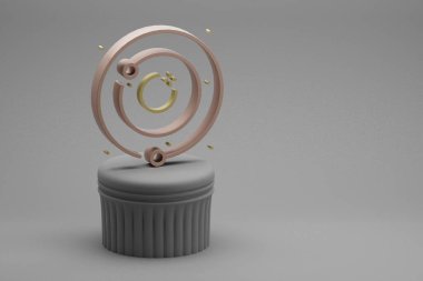 Beton sütun arka planındaki güzel soyut çizimler Güneş Sistemi sembol simgesi. 3D tasvir. Tasarım için arkaplan modeli. Uzay keşfi.