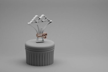 Wonderful Wedding Bouquet symbol icons on a column stand and beton  background. 3d rendering illustration. Background pattern for design. Wedding day.	