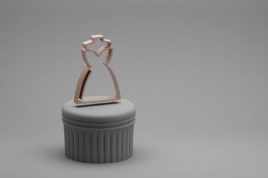 Wonderful Wedding Dress symbol icons on a column stand and beton  background. 3d rendering illustration. Background pattern for design. Wedding day.	