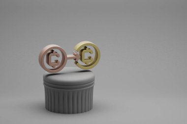 Beautiful abstract illustrations  Cryptocurrency Coin save symbol icons on a column stand and wonderful background. 3d rendering illustration. Background pattern for design.	