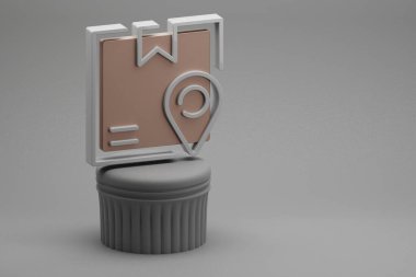 Güzel soyut illüstrasyonlar Bir sütun üzerinde iz sürme sembolü simgeleri ve harika bir arka plan. 3D tasvir. Tasarım için arkaplan modeli. Çevrimiçi Alışveriş.