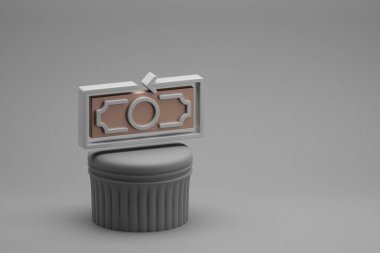 Güzel soyut çizimler Para Geri Sembolleri bir sütunda ve harika bir arka planda. 3D tasvir. Tasarım için arkaplan modeli. Çevrimiçi Alışveriş.